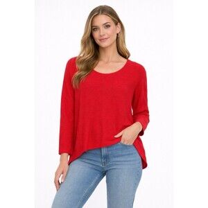 Avalin Red Cotton Knit Sweater One Size Scoop Neck Lightweight USA Made
